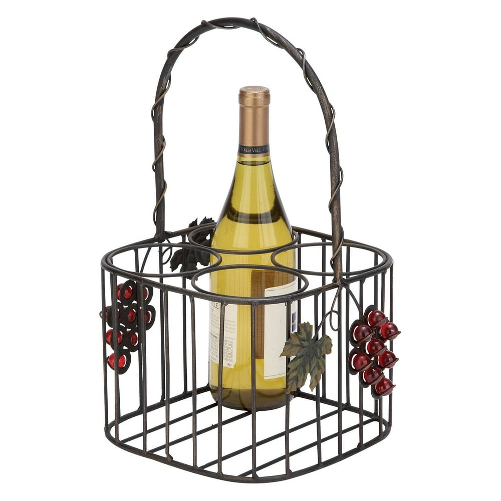 Woodland Imports Garden Walk Metal Wine Holder 4 Bottle Basket
