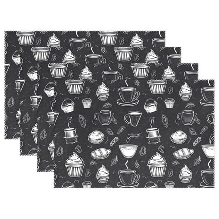 

Ryvnso Placemats Set of 4 Retro Coffee Cups Dining Mats Heat-Resistant Non-Slip Washable Table Mat