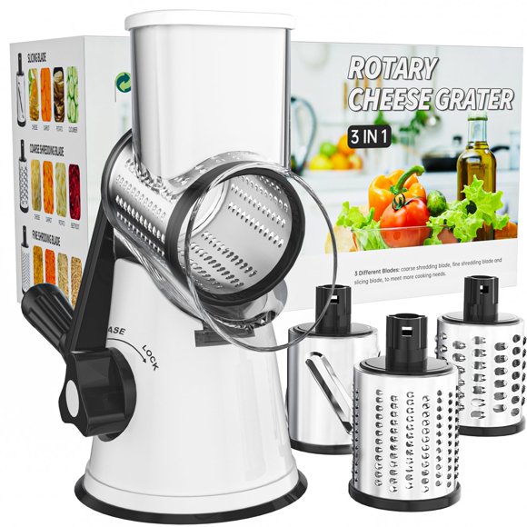 Rallador rotativo de queso Cambom con manivela y 3 cuchillas