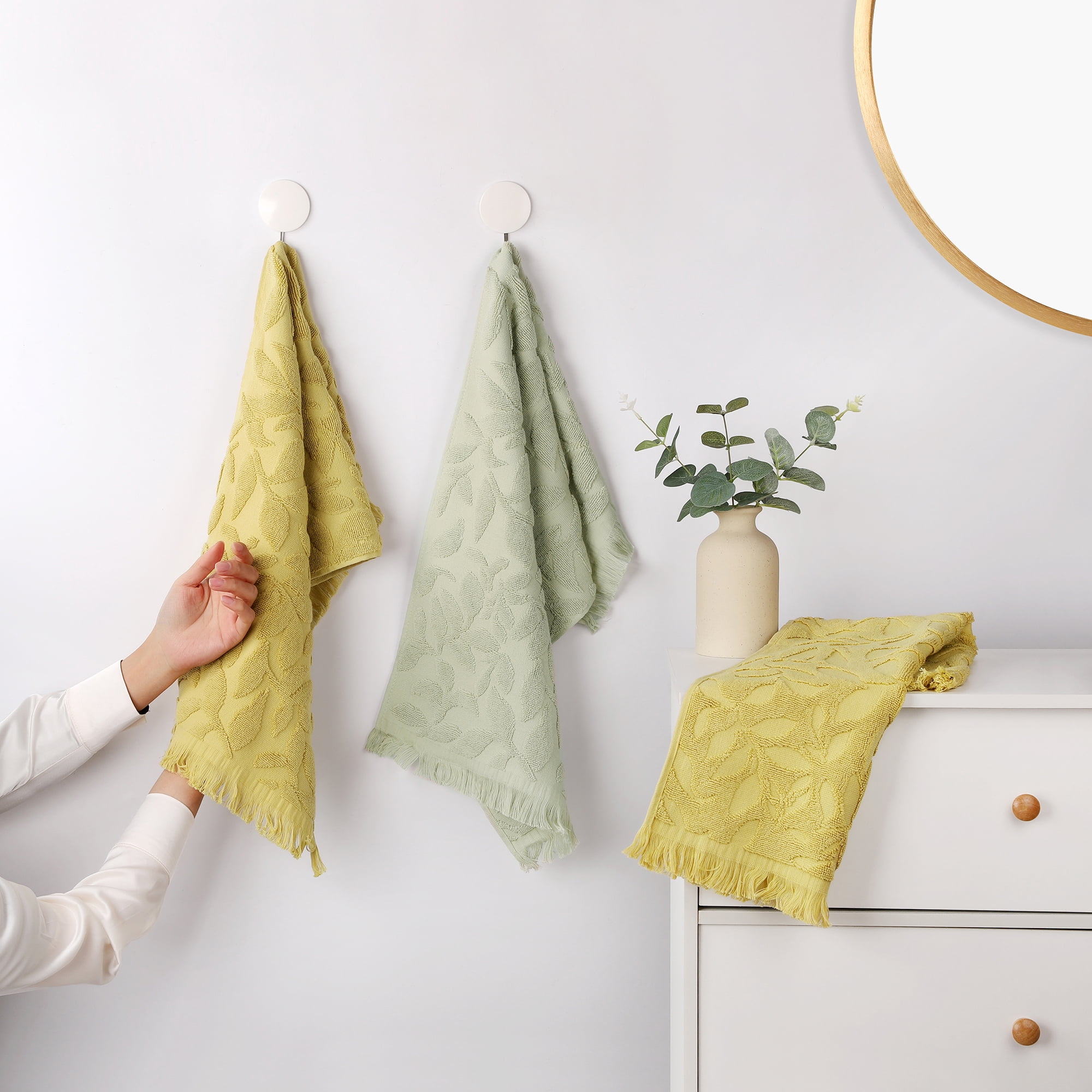 Unique Bargains Jacquard Pattern Boho Hand Towels Set for Bathroom, Kitchen Khaki 4