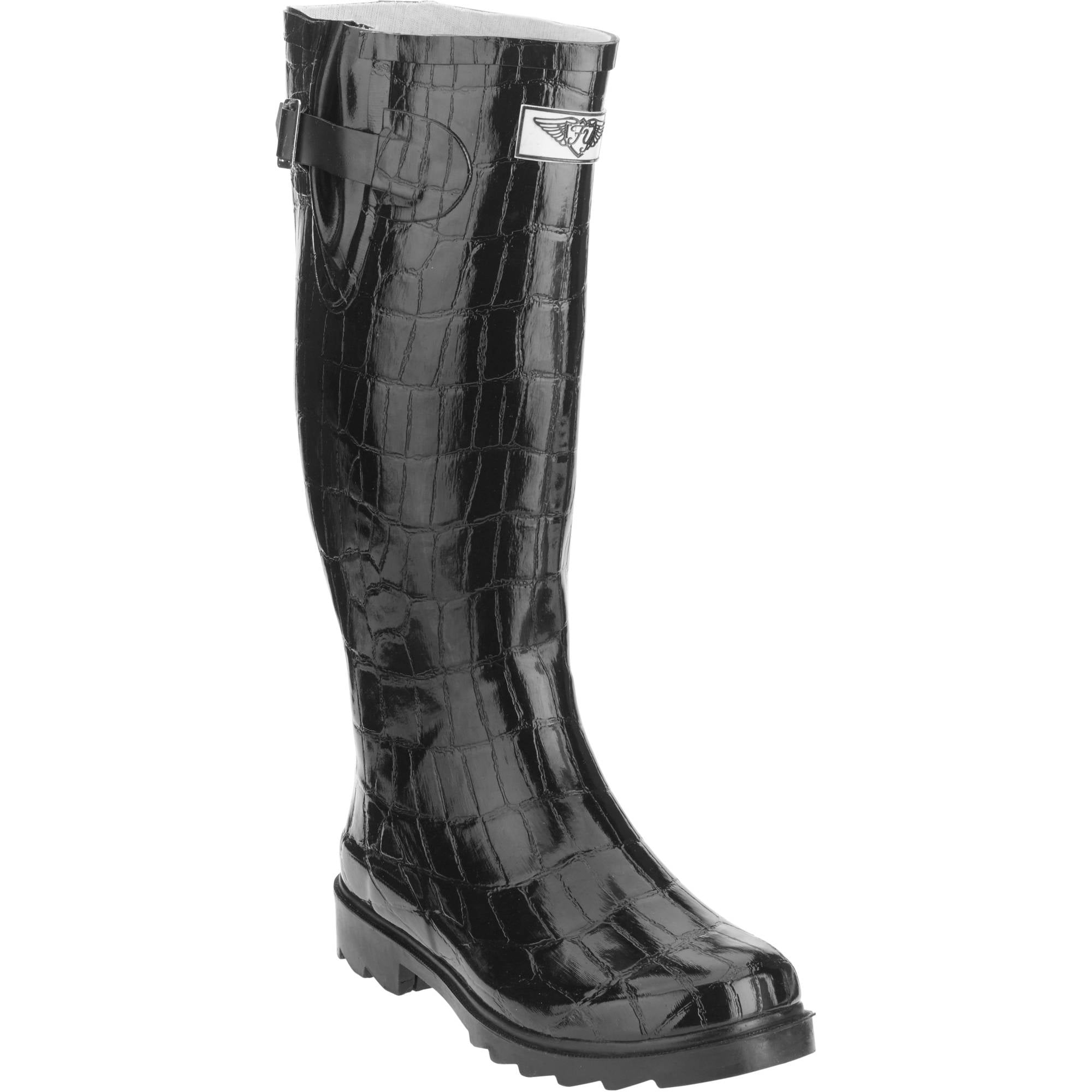Forever Young Women's Croc Textured Tall Rain Boot - Walmart.com