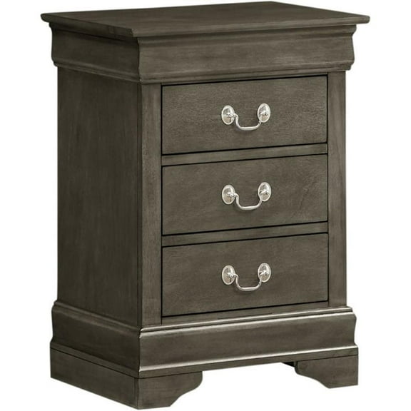 Glory Furniture Louis Phillipe 3 Drawer Nightstand in Gray