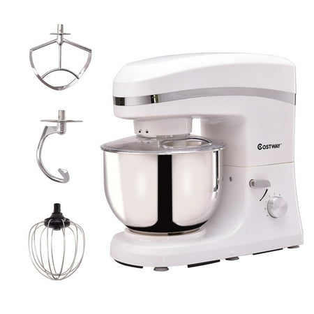 Goplus 6 Speed 5.3Qt 800 W Electric Food Stand Mixer Tilt-Head Stainless Steel Bowl White