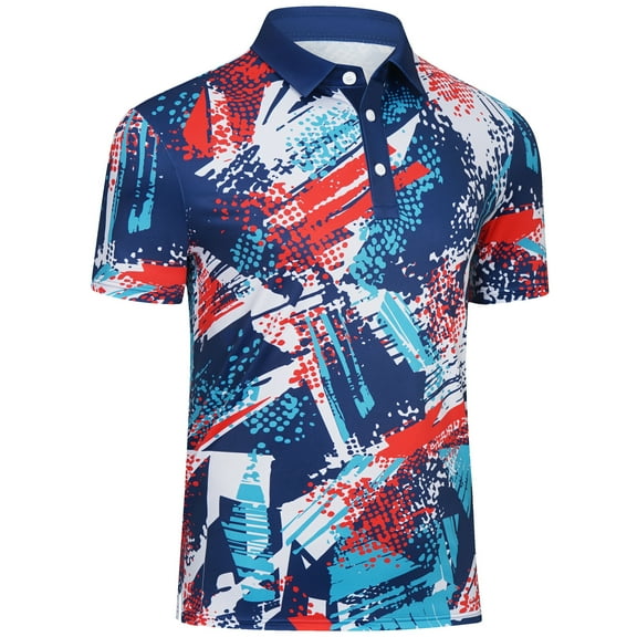 Golf Polo Shirts for Men Performance Shirt Short Sleeve Recycled Fabric UPF30 Blue L