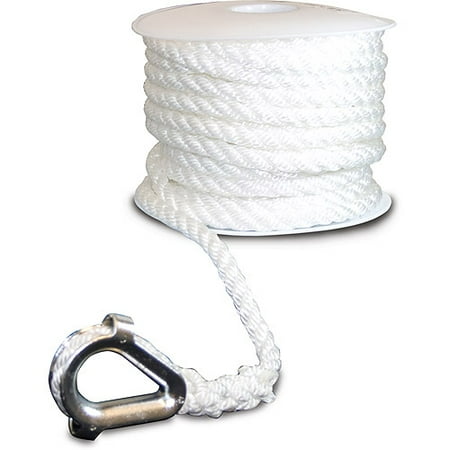 Nylon Liner - SeaSense Three-Strand Twisted Nylon Anchor Line with Thimble End, 3/8