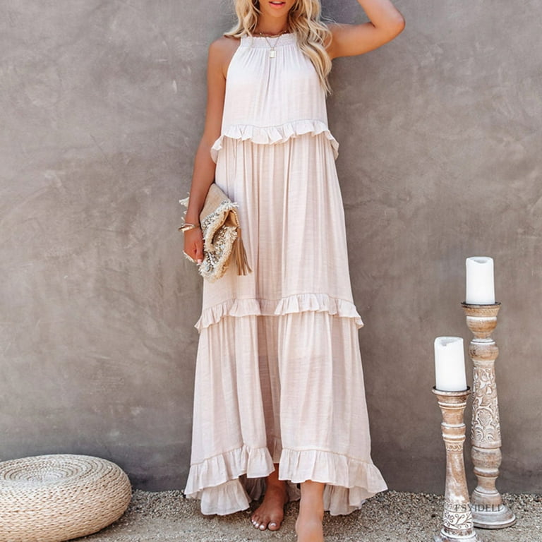 Casual Simplicity Solid Patchwork Halter A Line Dresses(4 Colors) Casual Simplicity Solid Patchwork Halter A Line Dresses(4 Colors)