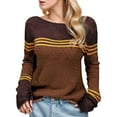 thumbnail image 2 of Rovga Women Sweater Fall Winter Long Sleeve Knit Sweater With Striped Patchwork O-Neck Elegant Floral Crochet Top For Office Wear Leisure Streetwear, 2 of 3