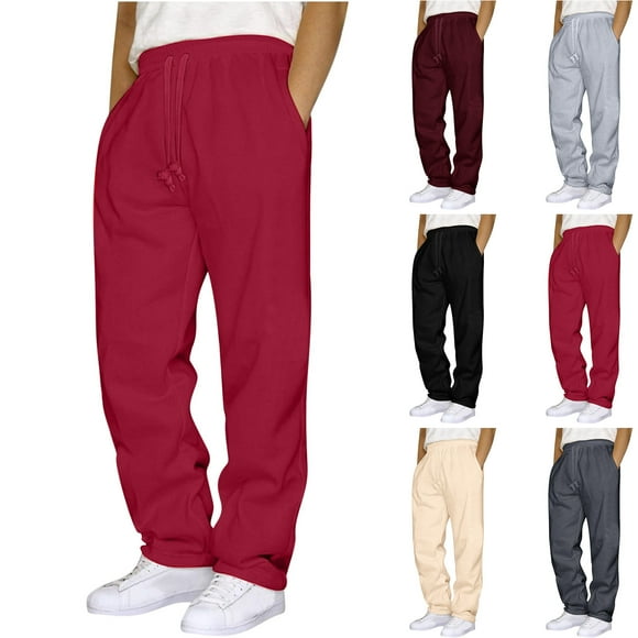 JURANMO Men's Casual Cargo Pants Solid Drawstring Elastic Waist Jogger Pants Straight Leg Trousers Fashion Pants Streetwear with Multi-pockets Wine M