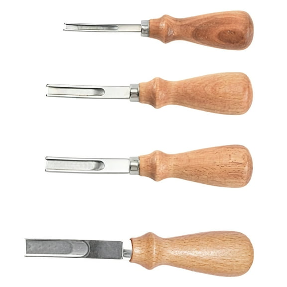 4-Piece Leather Skiving Knife for Leather Work, Includes Four Blade Widths, Wood Handle, Long-Lasting Stainless Steel Blades, Ergonomic Leather Edge Beveler