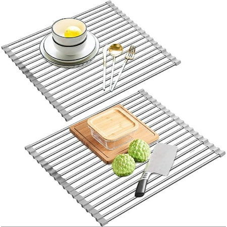

Dish Drying Rack 2 Pack Roll up Drying Rack Foldable Utensil Plates Holders Multipurpose Over Sink Dish Rack Rustproof Silicone Dish Drainers Heat Resistant Mat for Kitchen(18.5x13.8inch)
