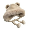 thumbnail image 4 of iHPH7 Bear Hat Fuzzy Beanie Winter Cap Warm Hats for Women Fuzzy Hat Russian Hat Faux Fur Hat Beige One Size, 4 of 9