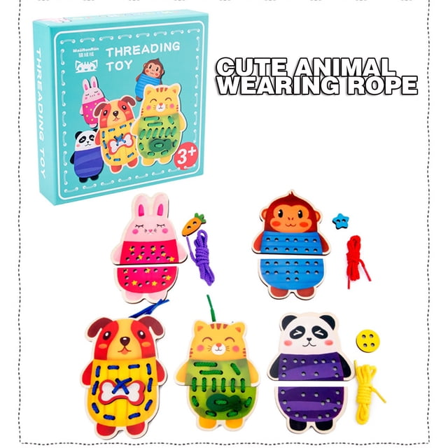 Wooden Lace Animal Threading Toy Preschool Learning Educational Toy Gift Set