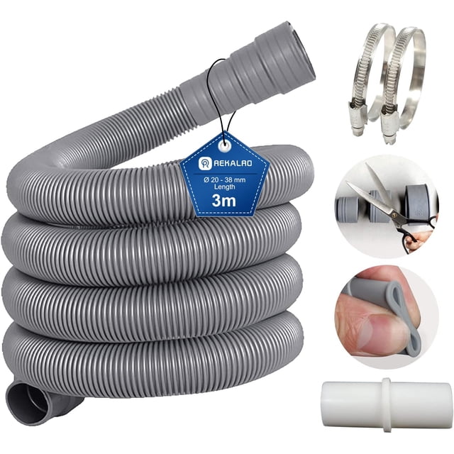 RHAFAYRE Manguera para lavadora de 3 m Manguera de drenaje de agua sucia con conexión para manguera de drenaje y 2 abrazaderas Extensión de manguera de drenaje de 20 mm para lavadora lavavajillas Sailing Electrónica