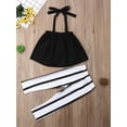 thumbnail image 4 of Toddler Baby Girl Clothes Off Shoulder Halter Tube Top Shirt Striped Long Pants Summer Outfits, 4 of 7