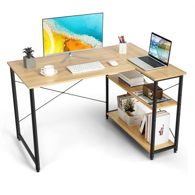 GVN 48 Inch Reversible L Shaped Computer Desk with Adjustable Shelf-Natural, Desk for Bedroom, Gaming Computer Desks for Study,Working,Writing GVN 48 Inch Reversible L Shaped Computer Desk with Adjustable Shelf-Natural, Desk for Bedroom, Gaming Computer Desks for Study,Working,Writing