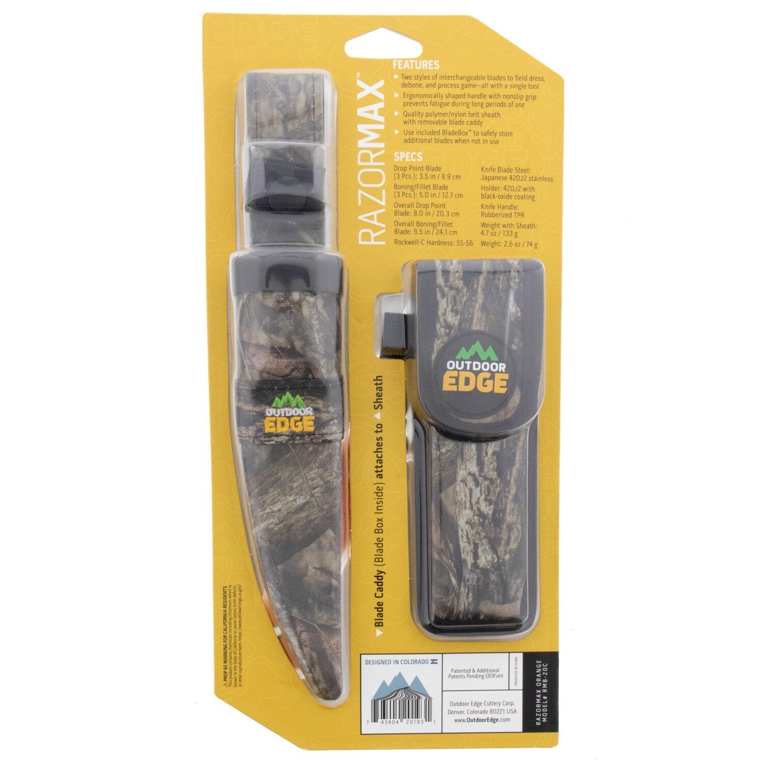 Outdoor Edge RazorMax Replaceable Fixed Blade Knife Set, Multi-Function, Interchangeable Blades, Nonslip Grip, High Quality