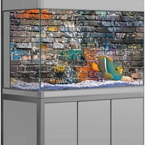 36X20IN Graffiti brick wall aquarium background, art graffiti theme brick wall Fish Tank Background, cool brick wall Terrarium background with 8 EVA Double-Sided Tape