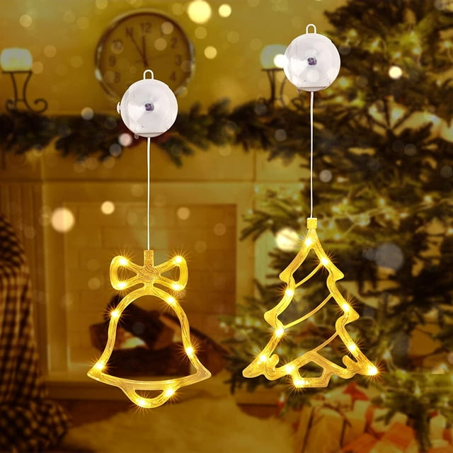 Luces navideñas para ventana, luces navideñas colgantes, luces navideñas con pilas con temporizador, luces decorativas de fondo con gancho de ventosa para pared de boda, cristal navideño interior (1