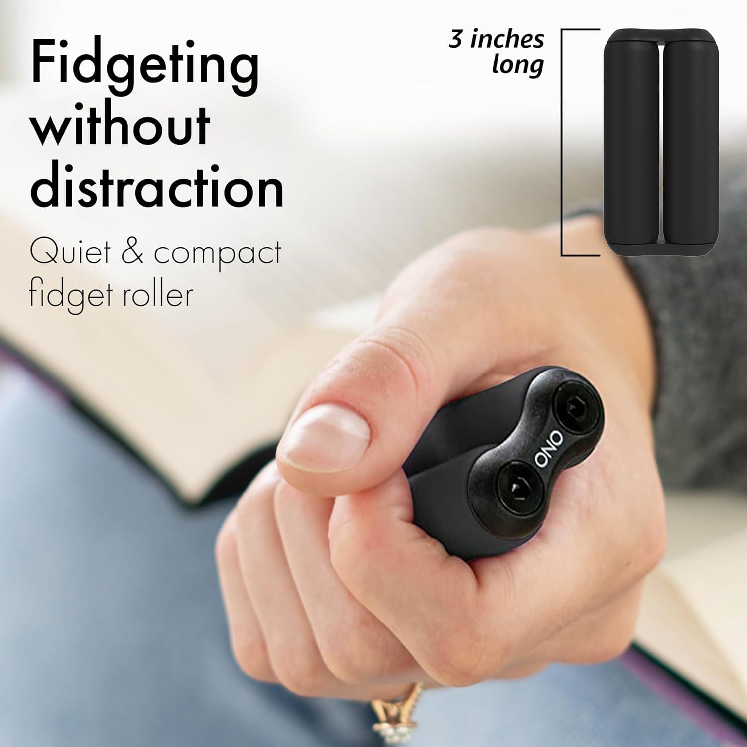 Black ABS Junior ONO Roller - Handheld Fidget Toy for Adults and Kids | Help Relieve Stress, Anxiety, Tension | Promotes Focus, Clarity | Compact, Portable Design