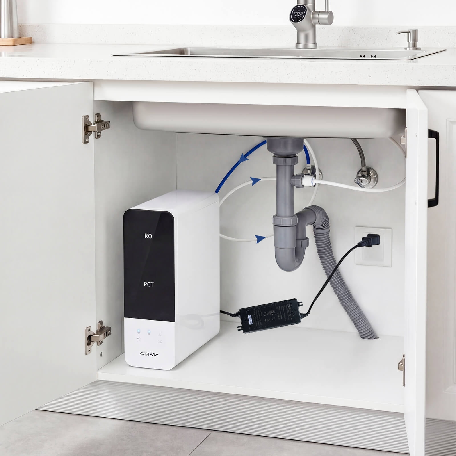 Costway 800 GPD Tankless Under-Sink RO System with 8-Stage Filtration & Smart LED Faucet Black + White-800 GPD
