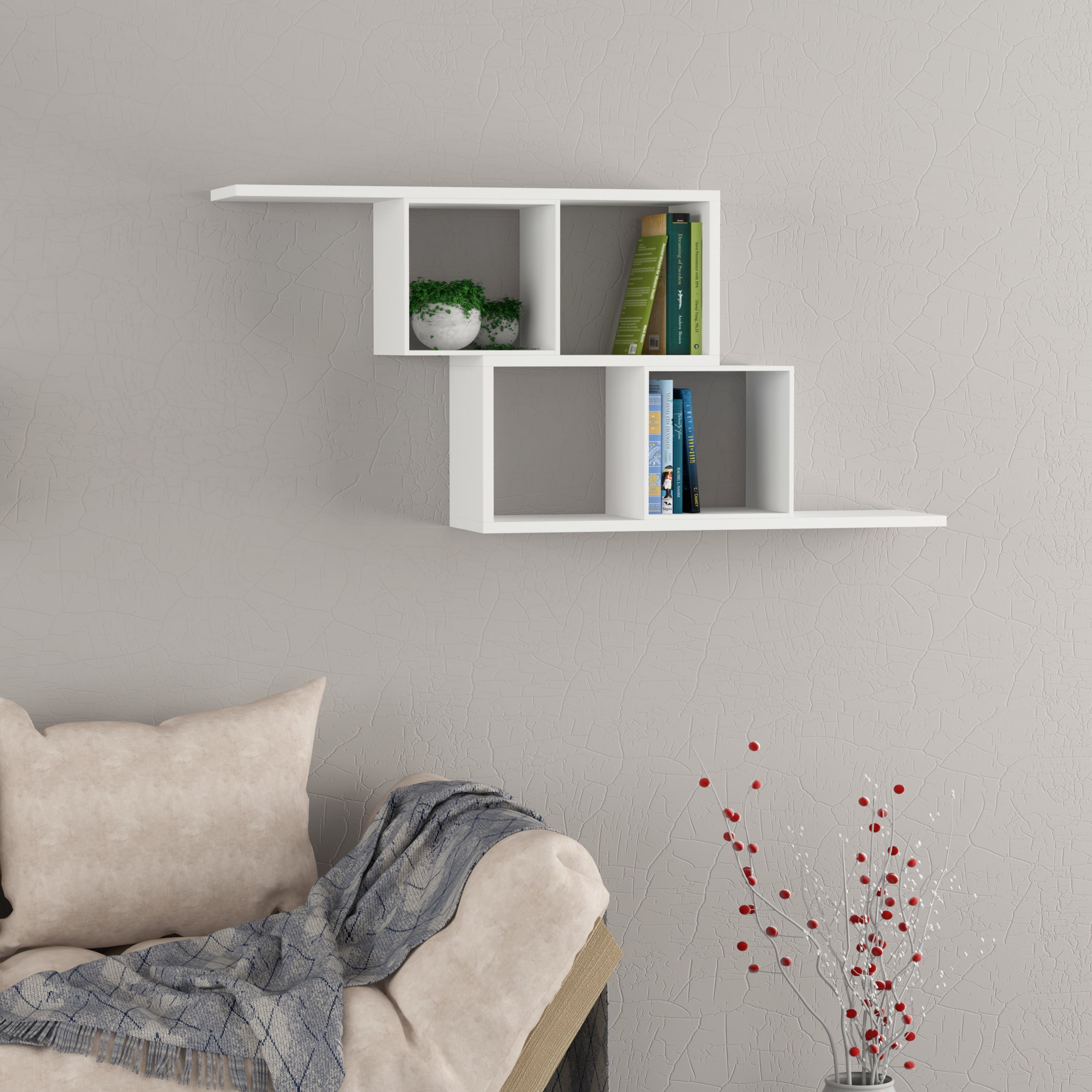 Ada Home Decor Furniture 49.21" 2 Tier White Walost Modern Wall Shelf