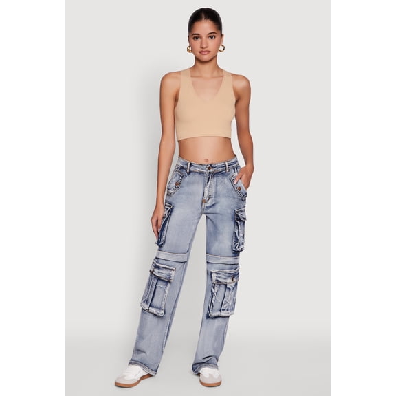 Women's Daisy Mineral Wash Straight Leg Cargo Jeans