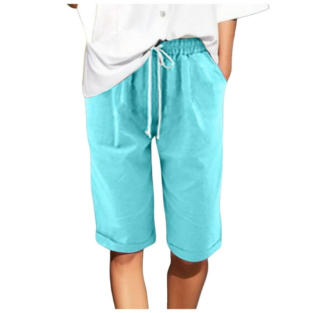 HNMKIU Summer Casual Women's Pants High Waisted Plus Size Design with Lacing Beach Workout Functionality and Convenient Pocket Features for Everyday Use