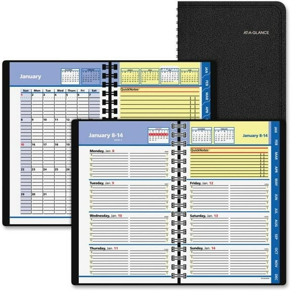 At A Glance  Quick Notes Weekly & Monthly Planner, Simulated Leather - Black