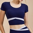 thumbnail image 2 of Lovskoo 2024 Women's Workout Shirts Short Sleeve Athletic Shirts Gym Performance T Shirts Round Neck Yoga Crop Tops Dark Blue XL, 2 of 7