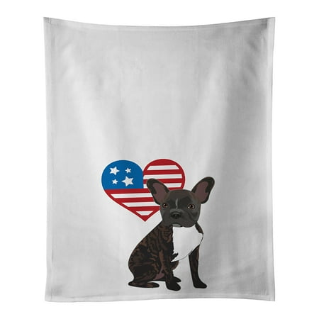 

French Bulldog Brindle #2 Patriotic White Kitchen Towel Set of 2 19 in x 28 in