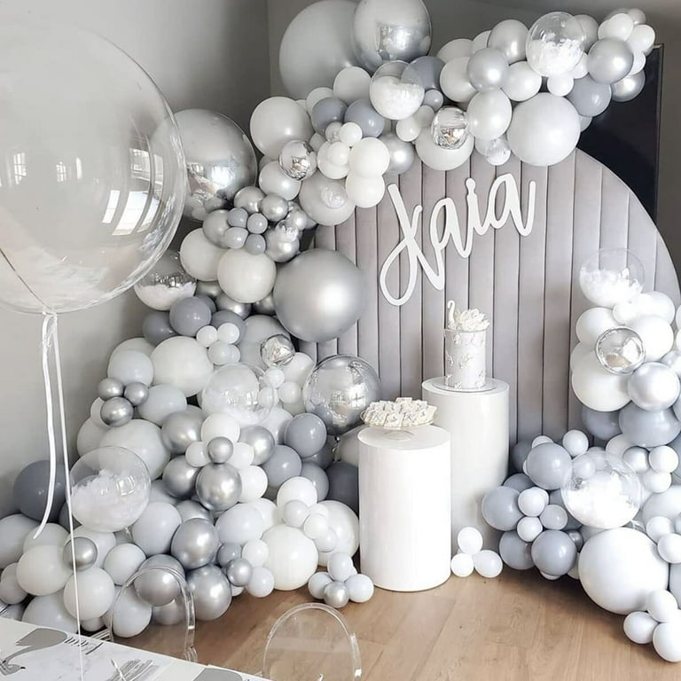 Gray White Silver Balloon Garland Arch Kit for Wedding, Birthday