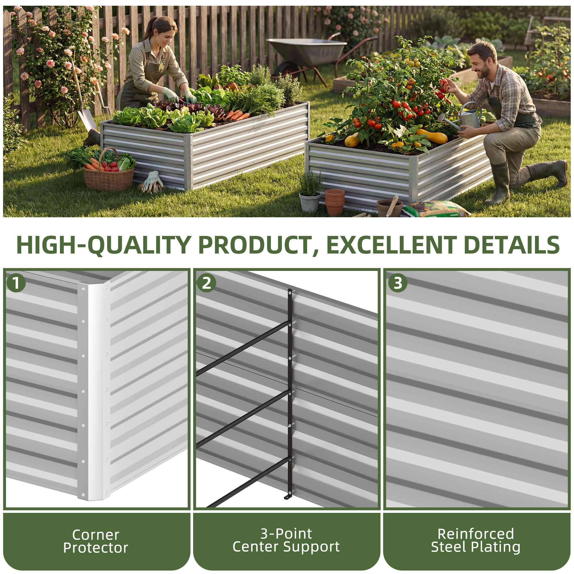 Uforic Galvanized Raised Garden Bed Kit, Metal Planter Box with Gloves, Metal Raised Garden Beds for Vegetables,Silver,6x3x2ft