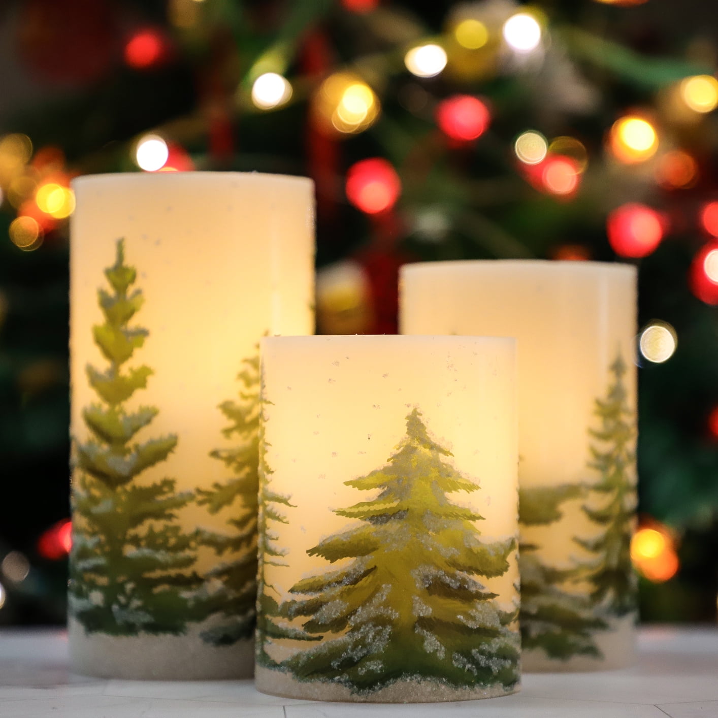 Meltone Christmas Tree LED Flameless Candles Battery Operated, Set of 3 Holiday LED Pillars with Remote