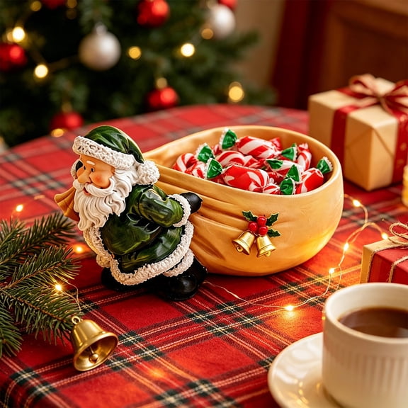 Twfbrm Christmas Santa Candy Dish, Sturdy Resin Santa Candy Bowl with Gift Sack Design, Winter Christmas Tabletop Decor for Home, Kitchen, Holiday, Party Decoration