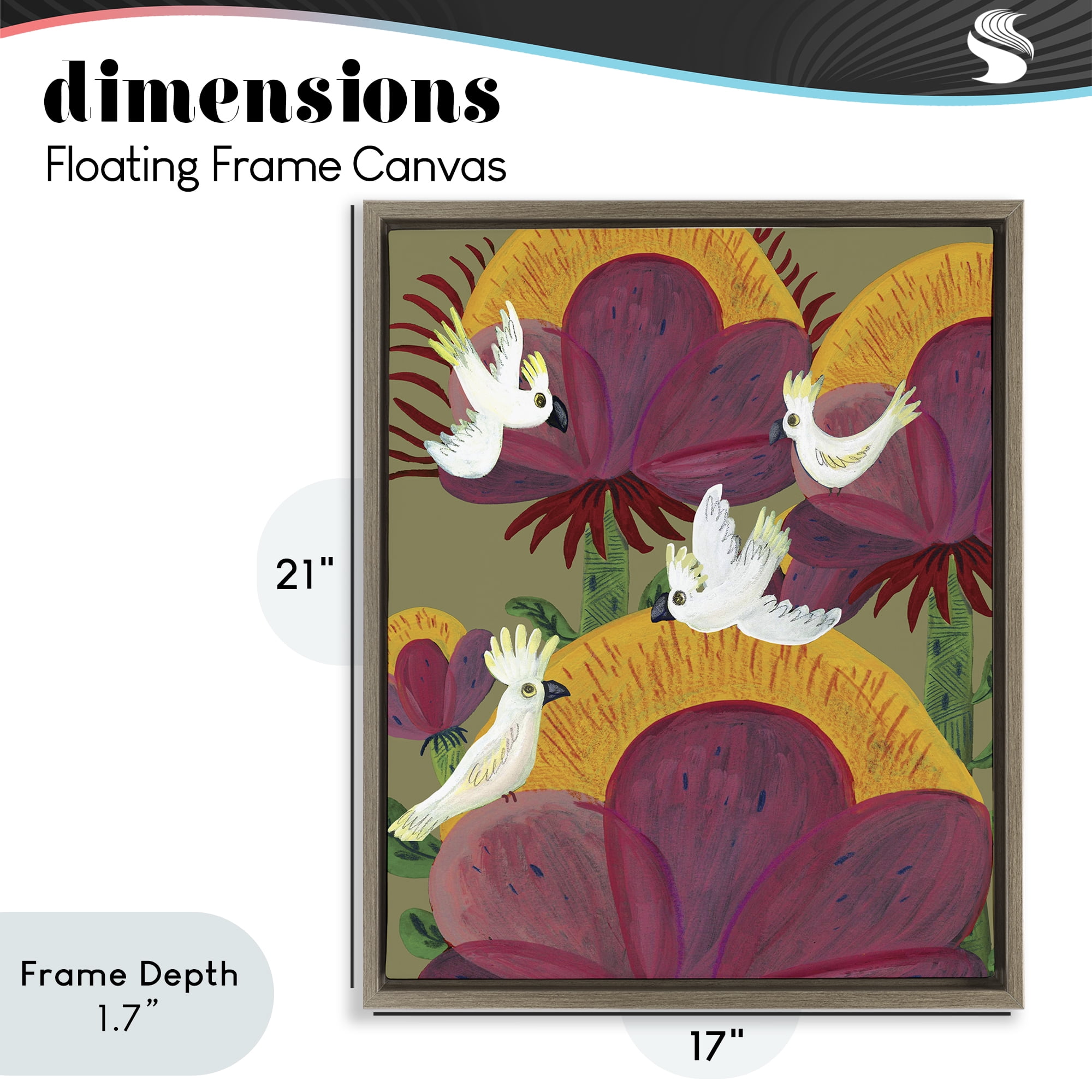 Stupell Industries Tropical Cockatoos & Plants Brown Framed Floater Canvas Wall Art, design by Kay Widdowson