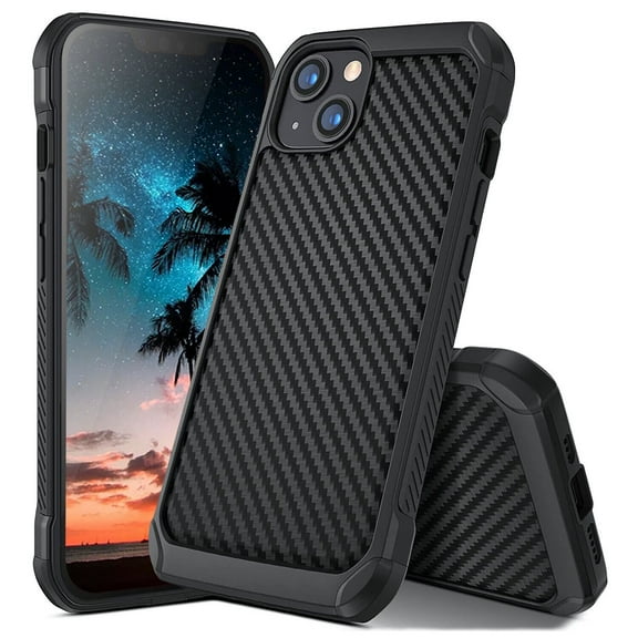 Carbon Fiber Case for iPhone 15, Shockproof Slim Protective Cover with Screen Protector
