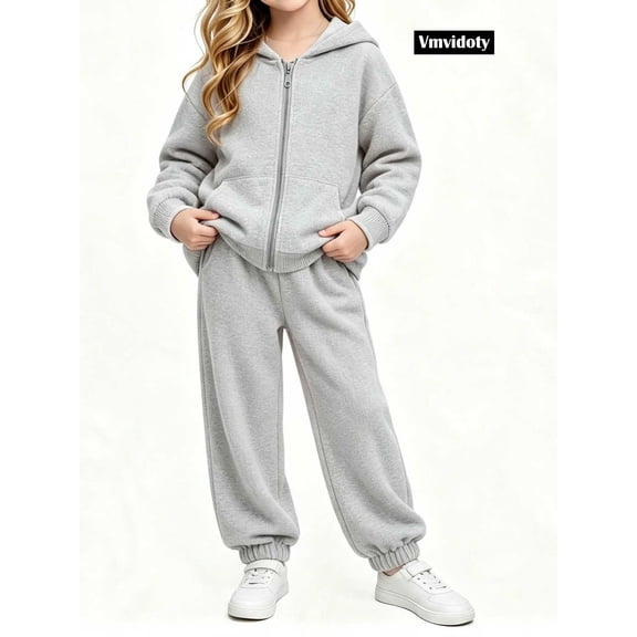 Girls Sweatsuit Full Zip Hoodie Sets 2 Piece Sweatshirt and Joggers Set, Long Sleeve Fall Outfit Soft Winter Comfy Clothes for 3-13Y(Gray, 7-8Years)