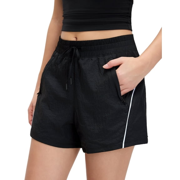 FITOP Women's High Waisted Running Shorts Quick Dry Athletic Casual Shorts with Zipper Pockets,Black,Size S