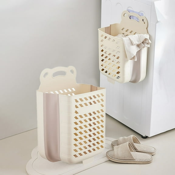 Hauiodp Plastic Hanging Laundry Baskets, Portable Wall-Mounted Dirty Clothes Hamper, Durable Folding Laundry Hamper Waterproof Dirty Clothes Organizer for Room Storage & Organizing
