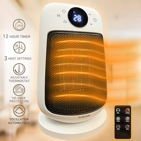 VIVAYO Electric Space Heaters for Indoor  1500W 3S Quick Heat Portable Indoor Heater with Thermostat  90° Oscillation  12H Timer  PTC Ceramic Heater for Bedroom  Home  Office