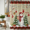 thumbnail image 3 of Shower Curtains Sets for Bathroom Decor Vintage Snowman on Linen Waterproof Bathroom Curtain with Hooks, Red Black Striped for Bathroom Decor,72x72IN, 3 of 9