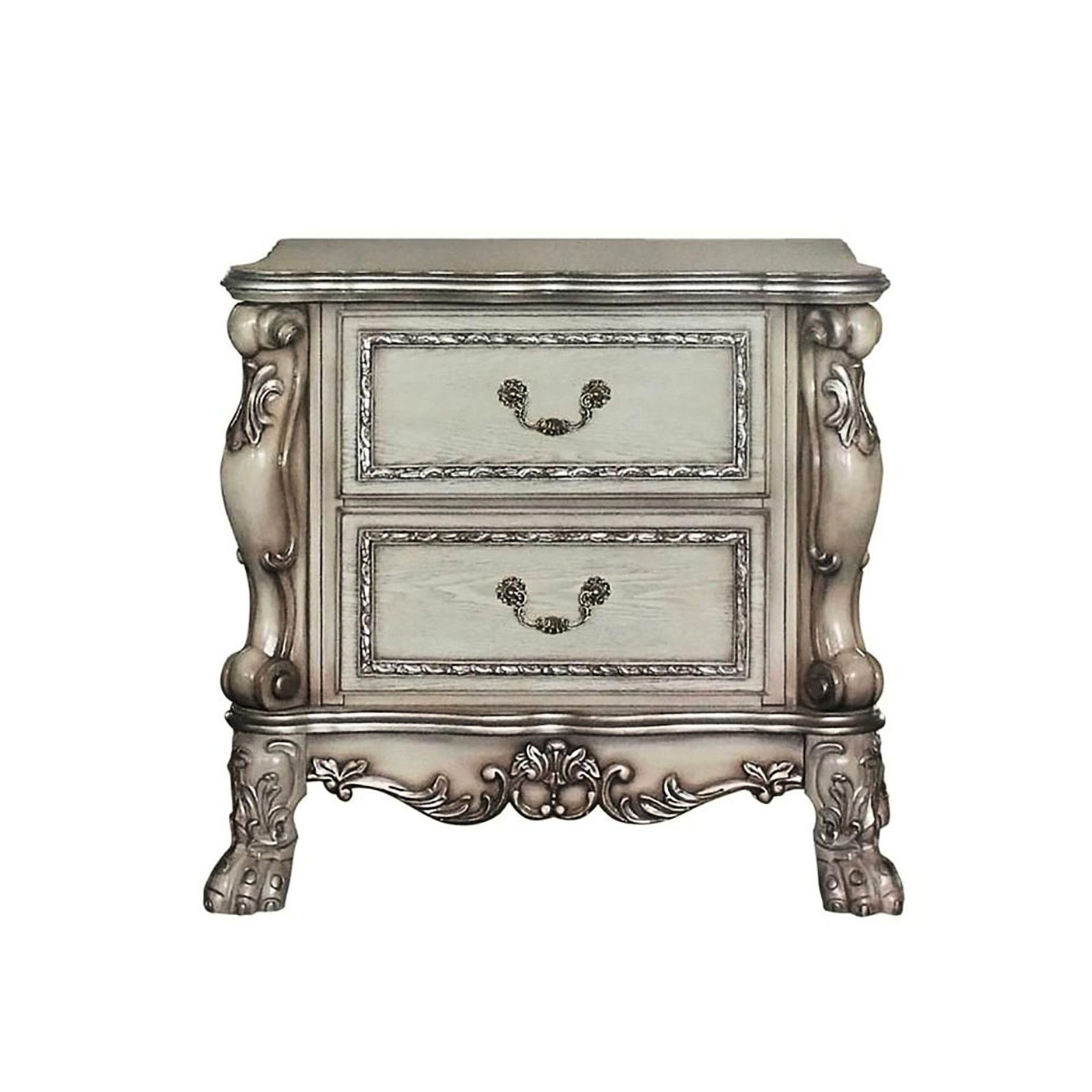 2 - Drawer Nightstand | Rococo - Style Bedroom Piece | MDF and Poplar Wood Build | Dovetail French Drawers for Sturdy Storage