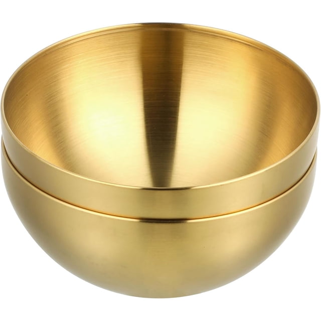 2 cuencos coreanos de acero inoxidable para servir de metal, tazón pequeño para mezclar de cocina, para ensalada, cereales, fideos, ramen, pasta, aperitivos, 12 cm, dorado