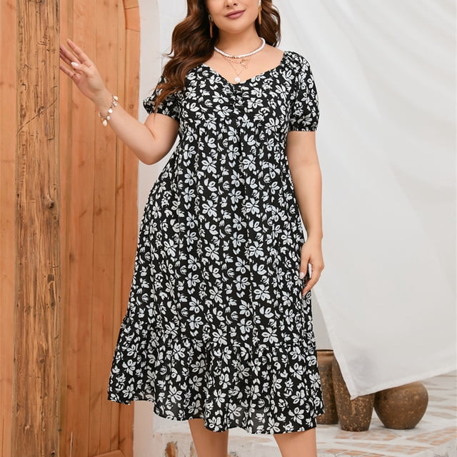 SMihono Robes Bohèmes d'Été pour Femmes Grande Taille Mode Décontractée Grande Taille Imprimé Manches Courtes Robe à Col Rond