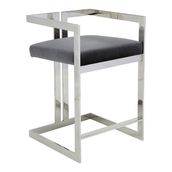 Pangea Home Kenzie 23.6" Velvet/Steel Counter Stool in Gray/Silver