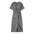 thumbnail image 5 of QUNYINEY Long Summer Dresses for Women Vacation Solid Casual Short Sleeve Wrap Dress with Pockets V Neck Loose Fit Slit Dresses, 5 of 6