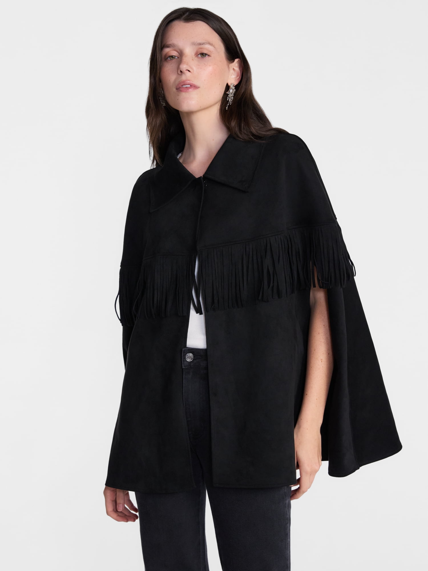 Scenario Women's Faux Suede Fringe Cape, Midweight, Sizes S-3XL