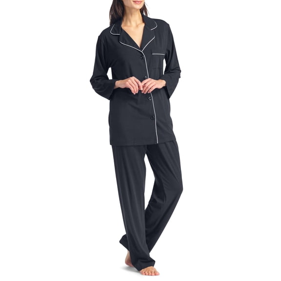Fishers Finery Women's EcoFabric Full Length Pajama Set; Long Sleeve NEW FABRIC (Black, L)