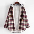 thumbnail image 2 of fartey Women's Plaid Fleece Lined Hooded Jacket Button Up Oversized Fuzzy Coat Checkered Flannel Hoodie Jacket, 2 of 8