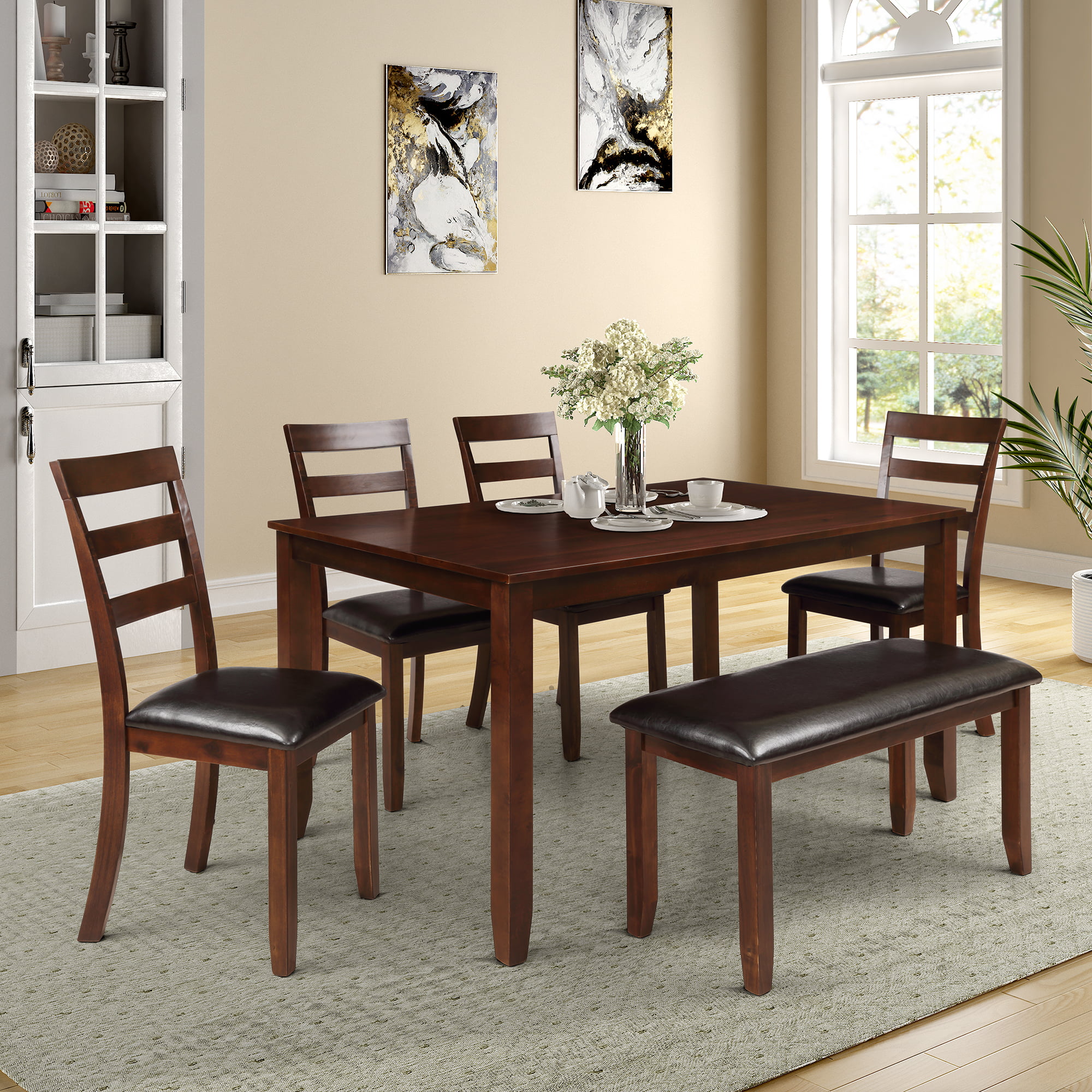 Dining Table Sets Clearance, 6 Piece Wood Breakfast Table with 4 Piece